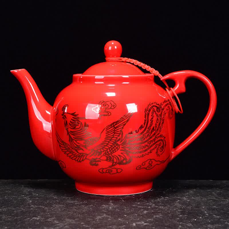 Ceramic Tea Pot China Dragon and Phoenix Peony Porcelain Tea Service Set for Adults Teaware