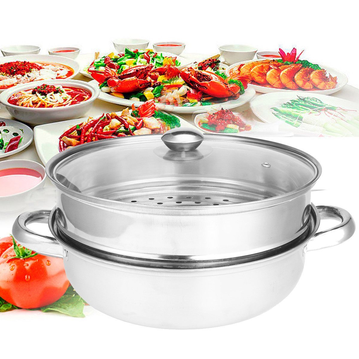 2 Tiers Food Steamer Pot Steaming Cookware Kitchen Tool  Stainless Steel