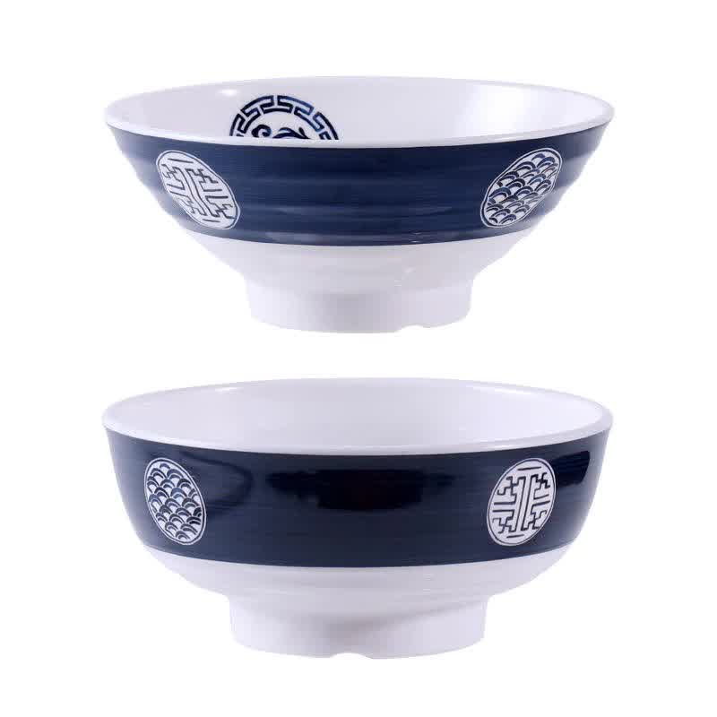 7.5 Inch Traditional Chinese Blue And White Porcelain Melamine Soup Noodles Ramen Bowl External Pattern Restaurant Tableware
