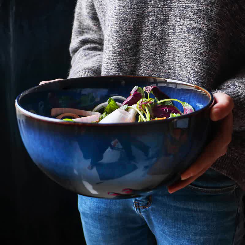 2400ml Super big salad bowl ceramic  blue porcelain  dropping bowl wholesale tableware  deep bowl deep blue big capacity bowl