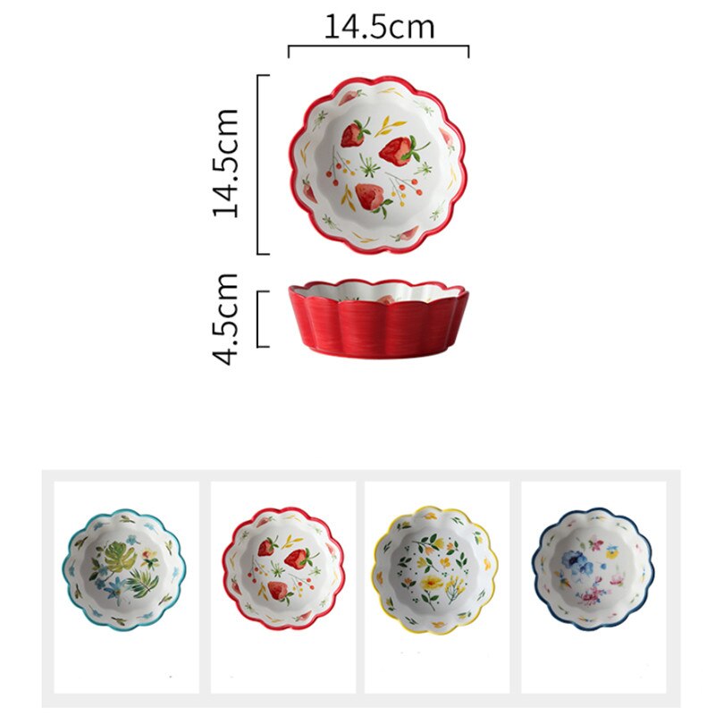 Nordic Simple Hand Painted Ceramic Salad Cake Bowl Colorful Porcelain Soup Fruit Bowl Lace Rice Dessert Snack Bowl Tableware