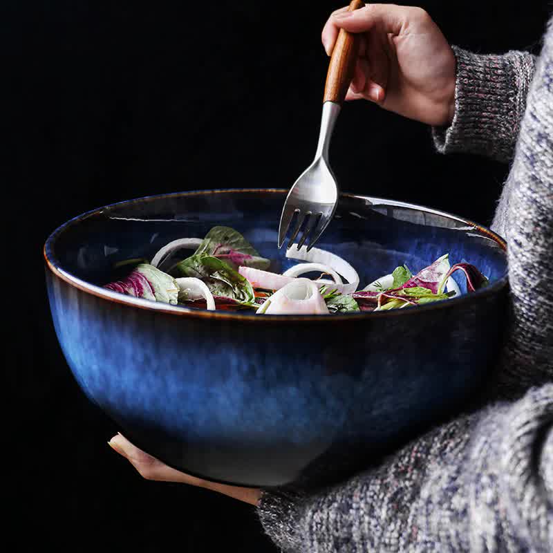 2400ml Super big salad bowl ceramic  blue porcelain  dropping bowl wholesale tableware  deep bowl deep blue big capacity bowl