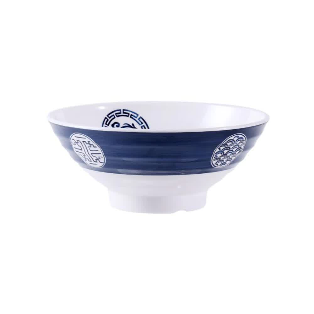 7.5 Inch Traditional Chinese Blue And White Porcelain Melamine Soup Noodles Ramen Bowl External Pattern Restaurant Tableware