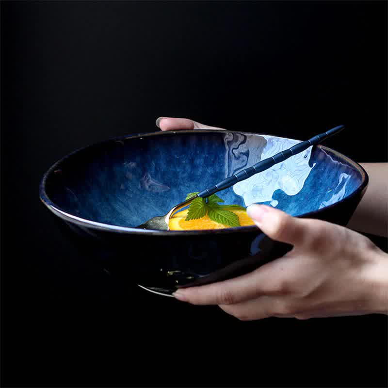 Blue Colored 3 Sizes Ceramic Bowls  Nordic Salad Noodle Big Soup Bowl Wholesale Restaurant Tableware Supplies