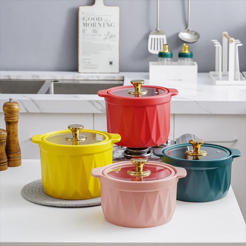 Ceramics Soup Pot Household Kitchen  Salad Bowl Thickened Flame Explosion-Proof Cooking Saucepan Cookware Send Free Pot Holder