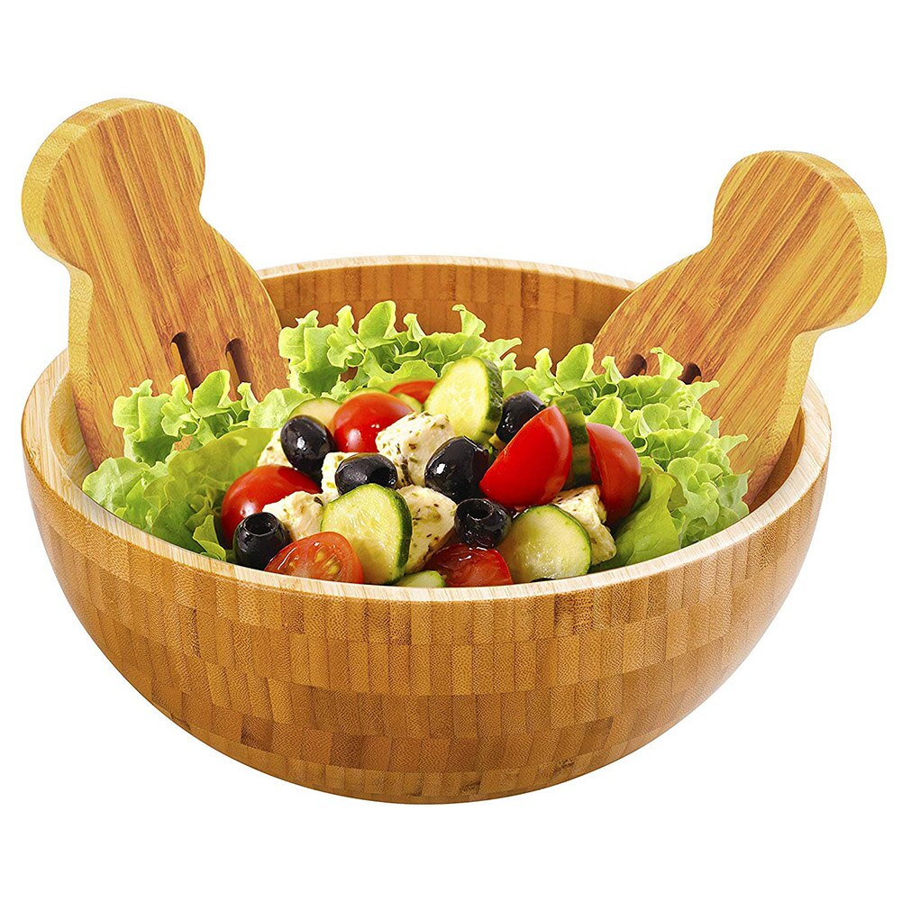 Bamboo Salad Bowl Round Serving Bowl Natural Wood Dishware For Fruit Snacks Appetizers Wooden Fruit Bowl Handicraft Decoration