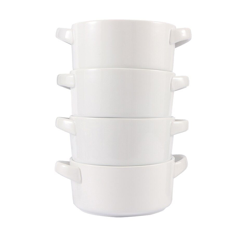 Set of 4 Porcelain  Stackable Soup Bowls with Handles Cereal Stew Chill Bowl Ceramic Soup Bowl Set