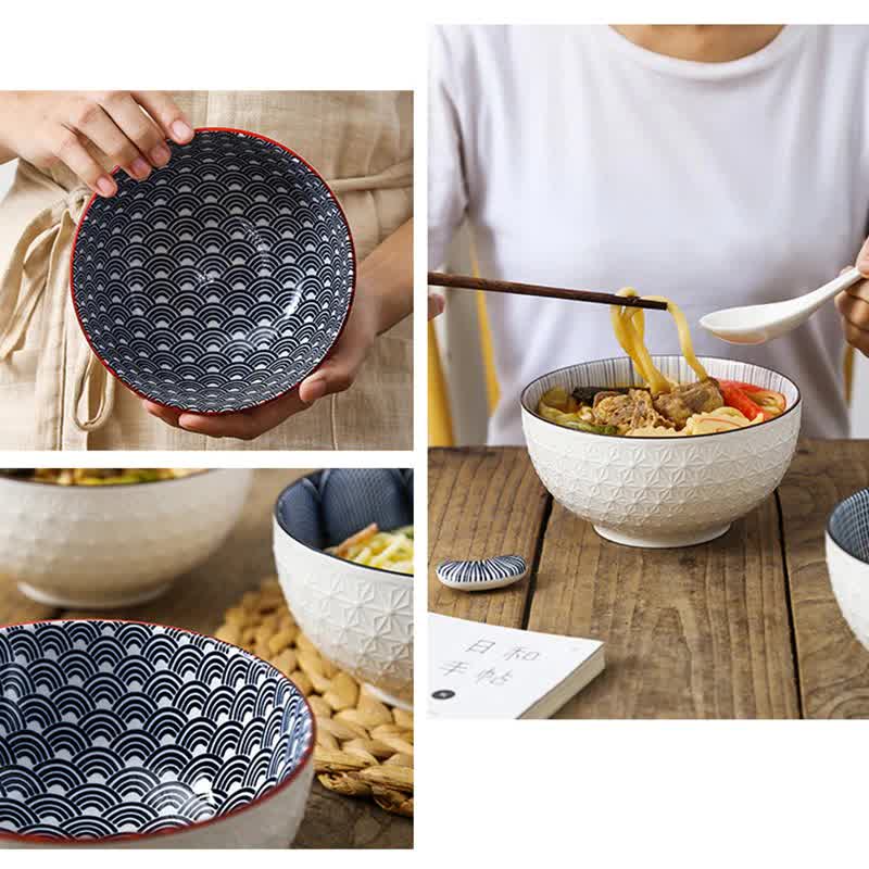 6 inch Nordic style ceramic kitchen bowl, hand-painted pottery soup and a bowl of simple, creative embossed ramen