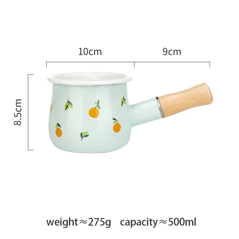 500ml Enamel Milk Pot With Wooden Handle Gas Stove...