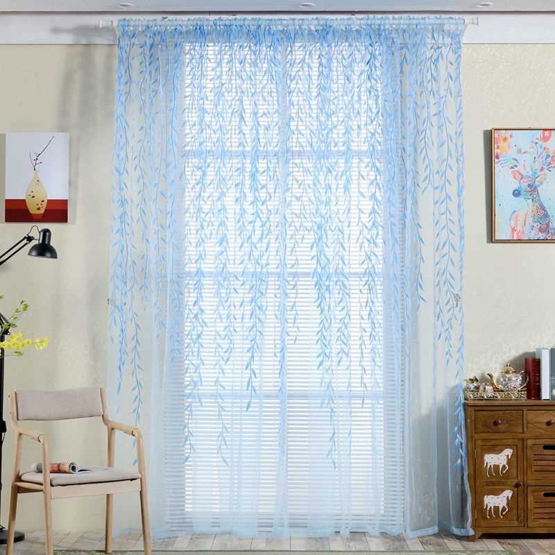 Pastoral Green Willow Sheer Curtains Window Yarn for Living Room Tulle Fabrics Kitchen Gauze Simple Curtain Panel Home Textiles