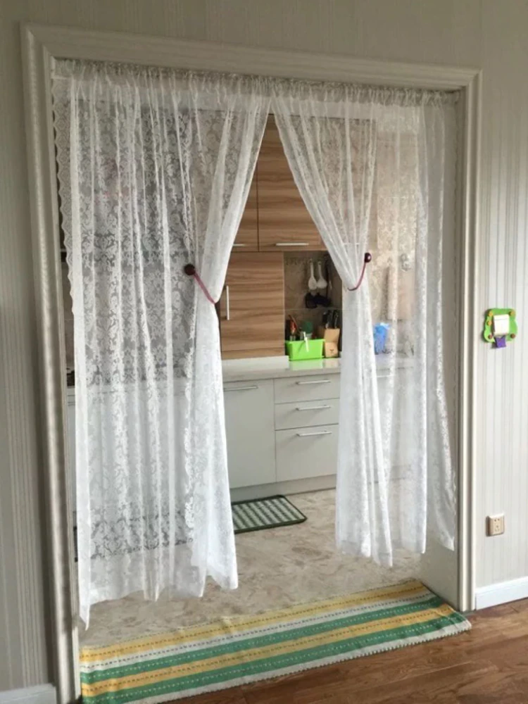 European Baroque Lace Mesh Curtains Window Screen White Finished Partition Balcony Bedroom Living Room Rod Cabinet Curtain