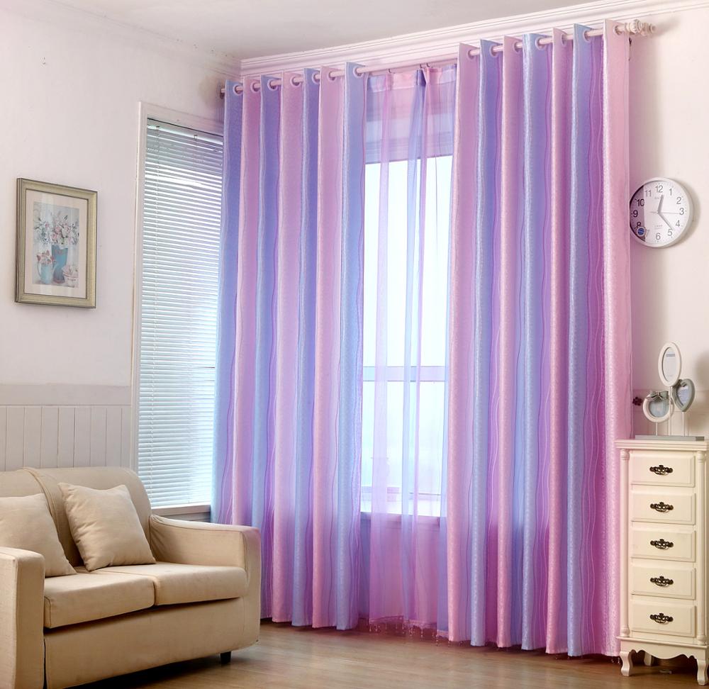 Modern Thick jacquard pink curtains for girl bedroom living room  gradient purple colorful stripe print curtain window panel