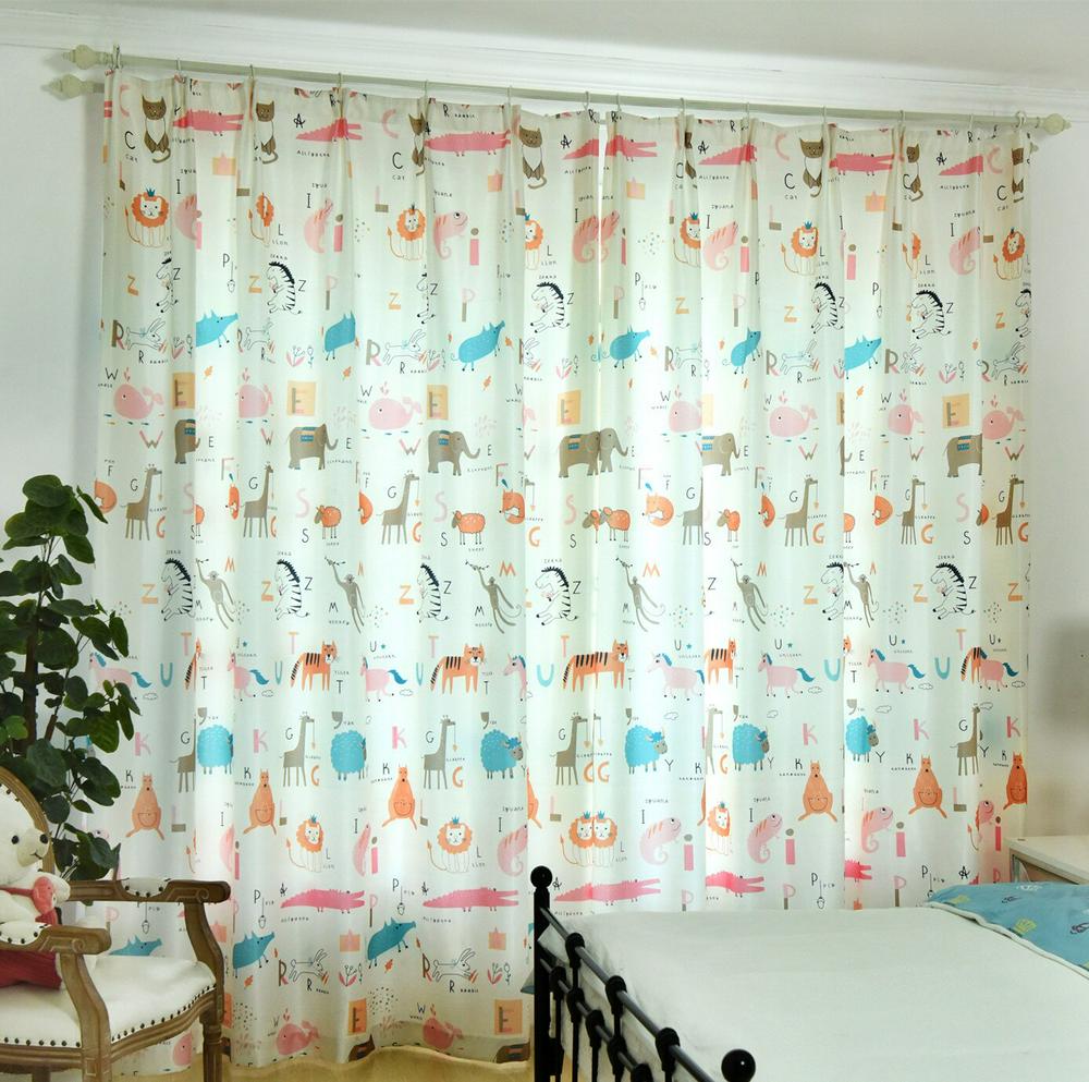 Customizable Simple Modern Children Curtains Nordic Lovely Cartoon Animals Curtains for Living Dining Room Bedroom