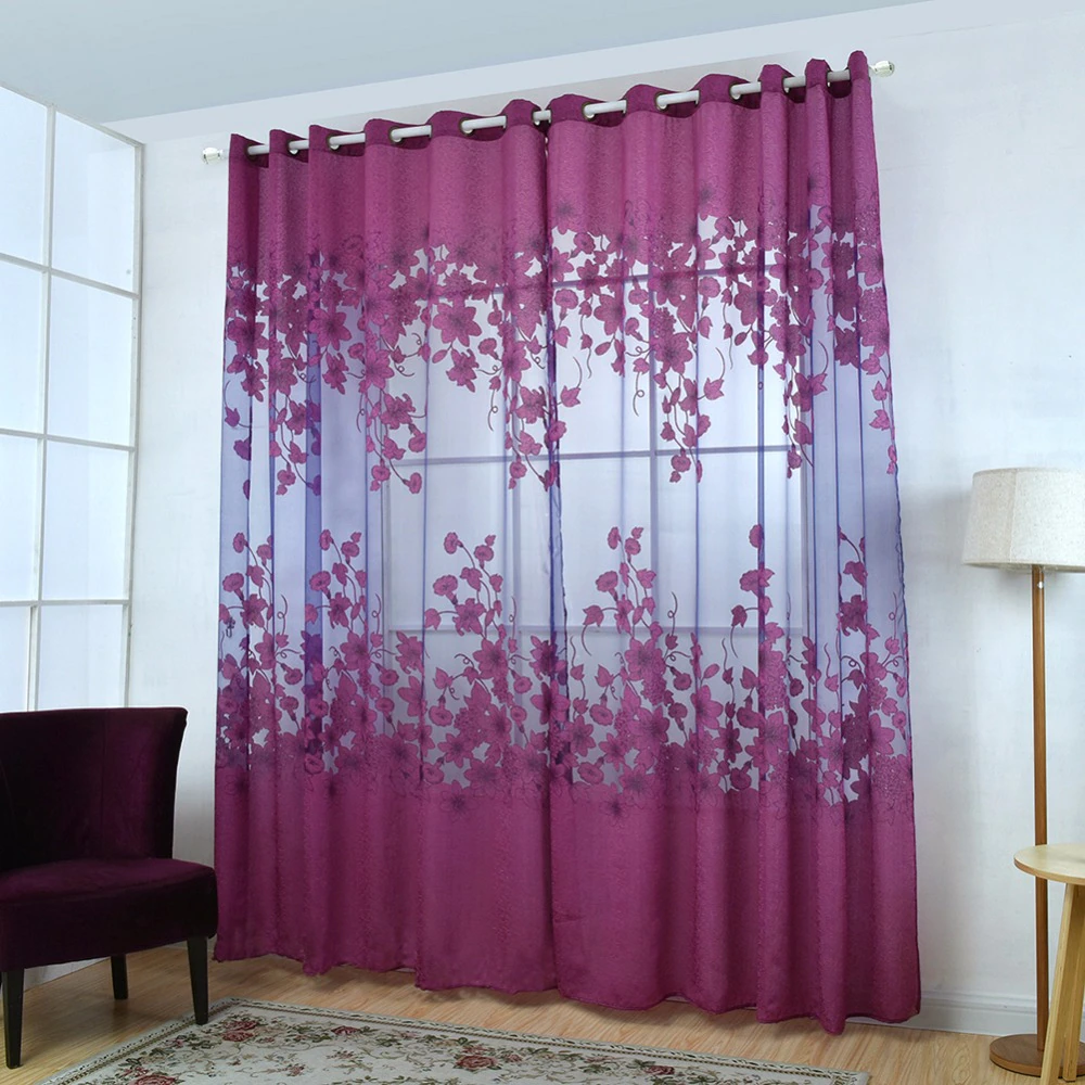 Floral Morning Glory Brilliant Flower Tulle Curtain Beautiful House Decor Door Blackout Window Curtain #229319