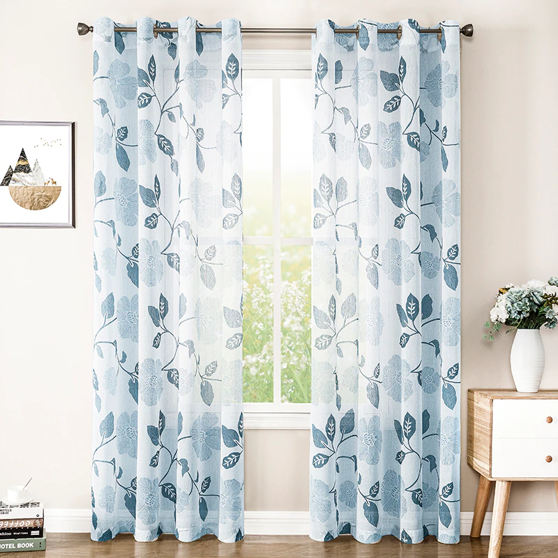 Floral Tulle Curtains For Living Room Bedroom Voile Curtains Europe Printed Sheer Curtains Window Drapes Customized Fabric