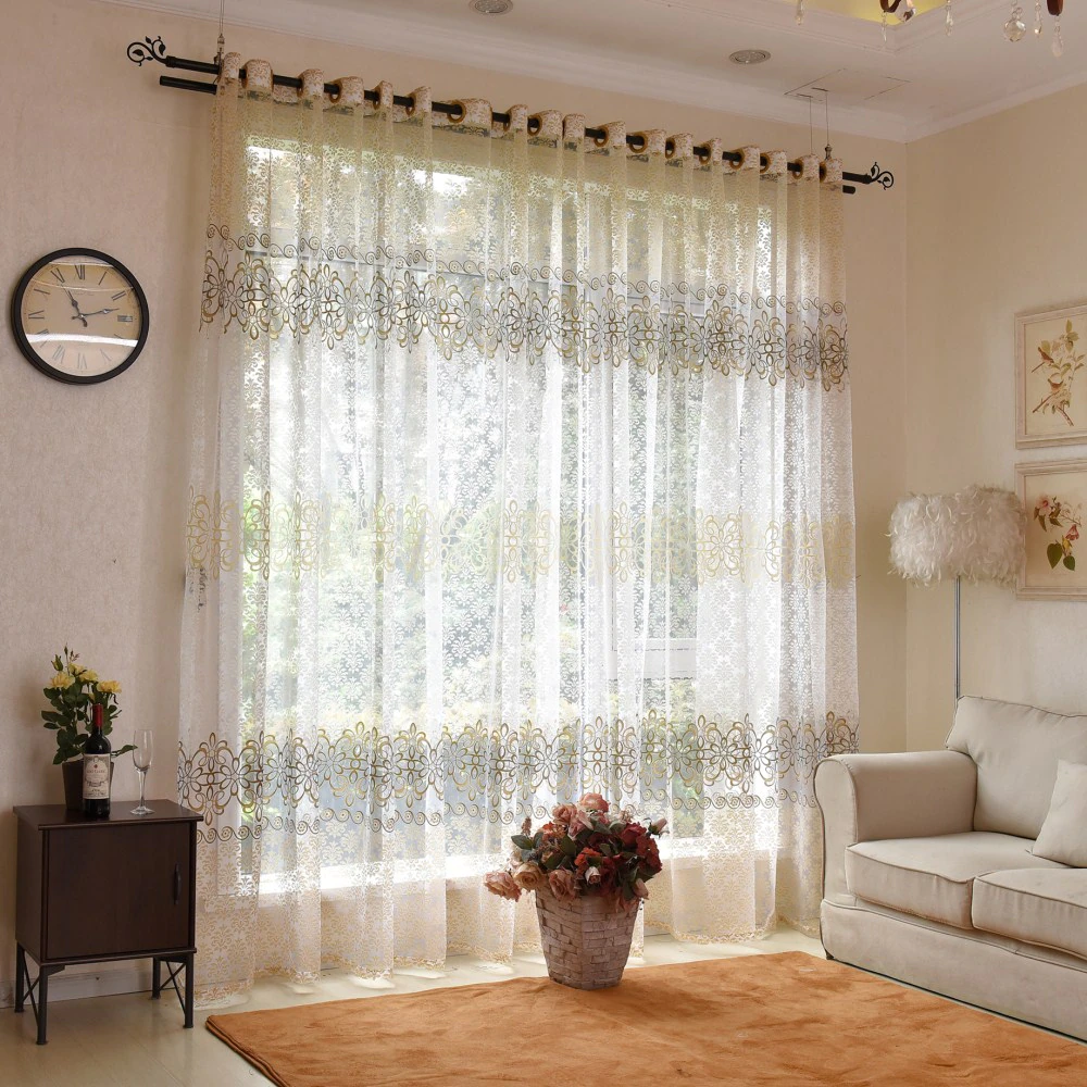Grey Sheer Curtain For Living Room Europe Pastoral Tulle Curtain Window Bedroom Brown Drape Kitchen Fabric X-ZH032 #40