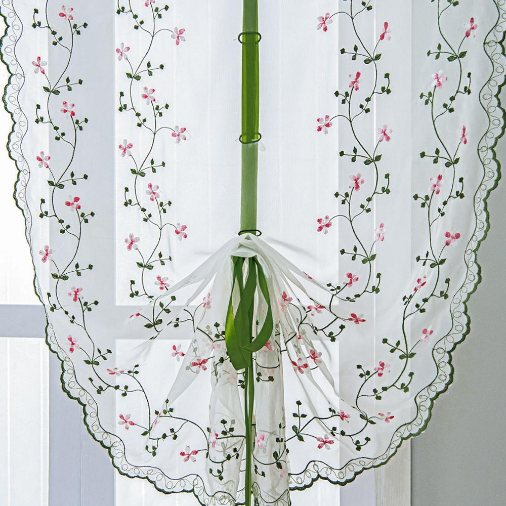 Floral Tulle for Windows Sheer Curtains for Living Room Kitchen  Embroidered Roman Curtains Tulle Drapes Pastoral Japanese Style