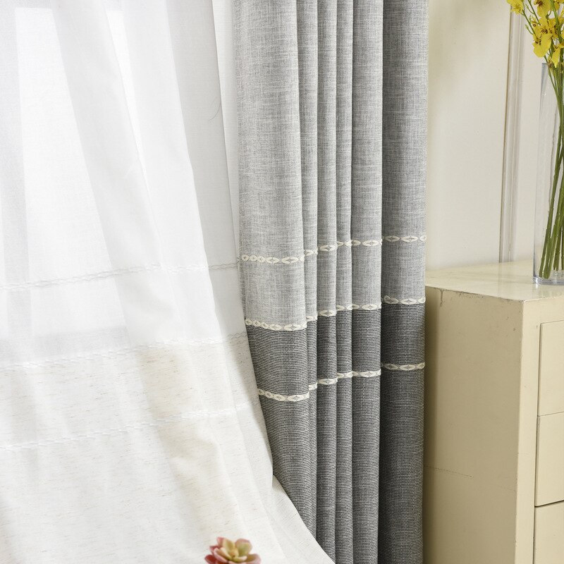 Simple Modern Cotton Hemp Nordic Wind Shading Curtains for Living Dining Room Bedroom.
