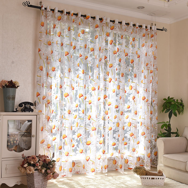 Sun Flower Tulle Curtains for Living Room Bedroom Kitchen Yellow Floral Voile Sheer Curtains for Window Treatment Drapes Blinds