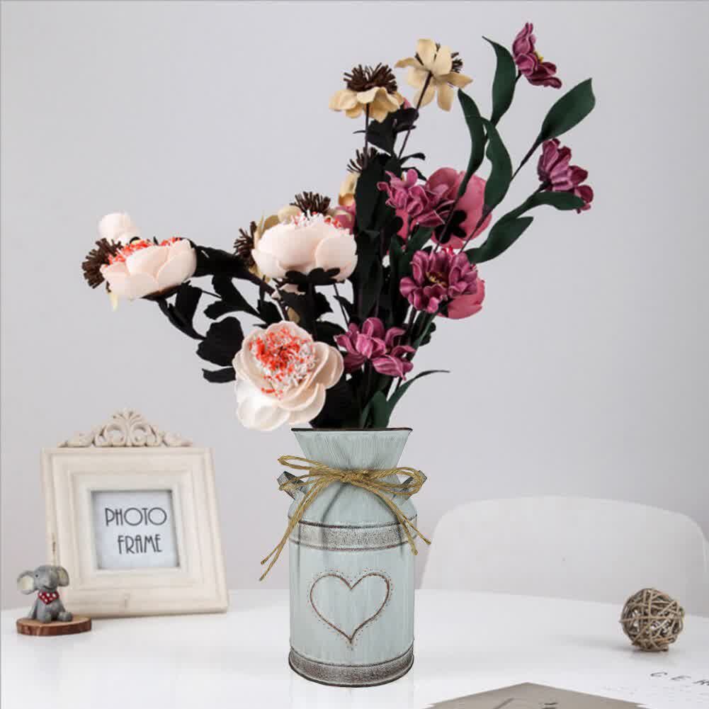 Vintage Garden Metal Flower Vases Home Wedding Artificial Flowers Bucket Barrel Holder Shabby Chic Country Style Jug Can Craft