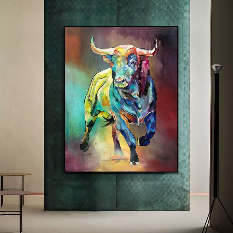 Abstract Colorful Bull Canvas Paintings on the Wall Art Poster and Prints Modern Animals Pictures for Living Room Home Decor