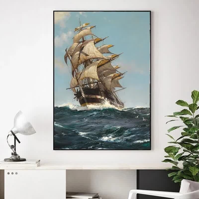 Sailing Ship Seascape Canvas Painting Sailboat Art...