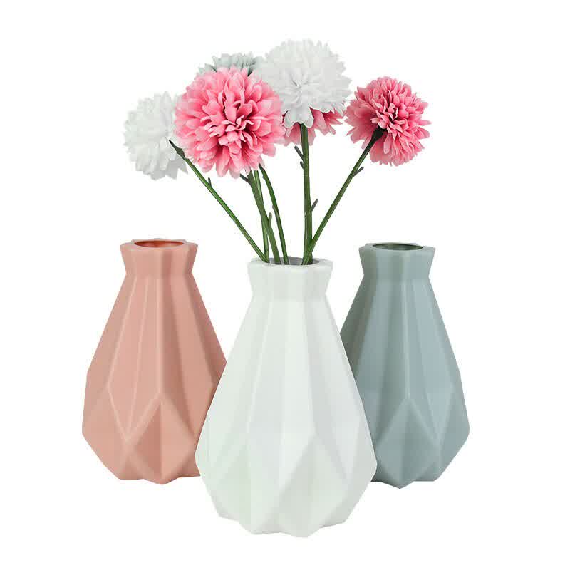 Nordic Style Pink White Imitation Anti-ceramic Flower Pot PE Vase Home Ornament Unbreakable Container Flower Arrangement Decor