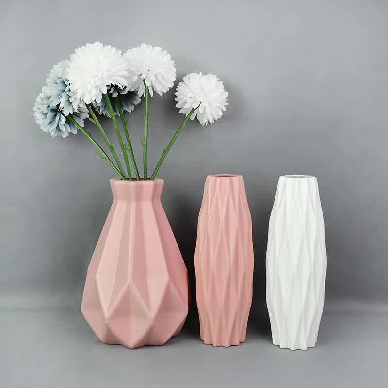 Nordic Style Pink White Imitation Anti-ceramic Flower Pot PE Vase Home Ornament Unbreakable Container Flower Arrangement Decor