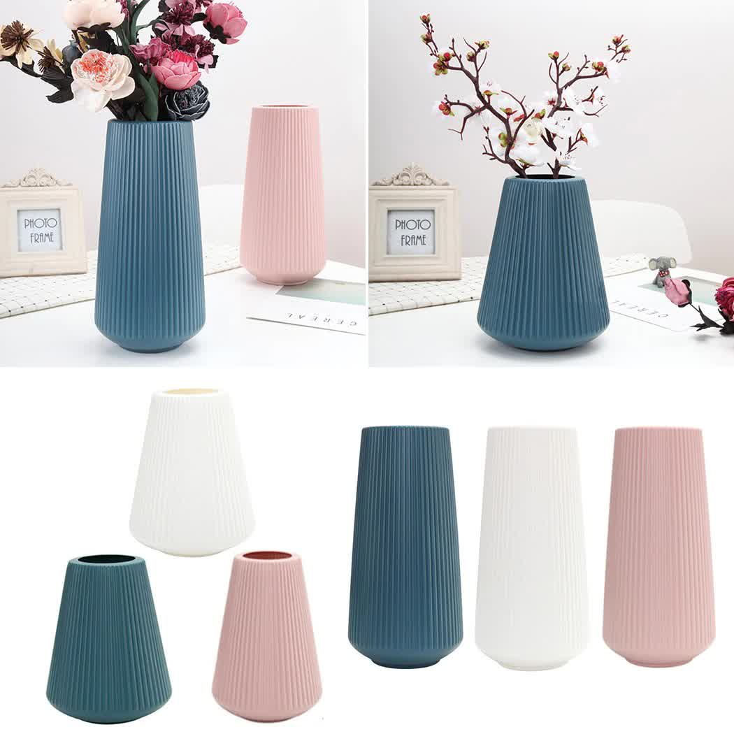 Modern Plastic Flower Vase White Blue Imitation Ceramic Flower Pot Basket Home Nordic Home Living Room Flower Arrangement Vase