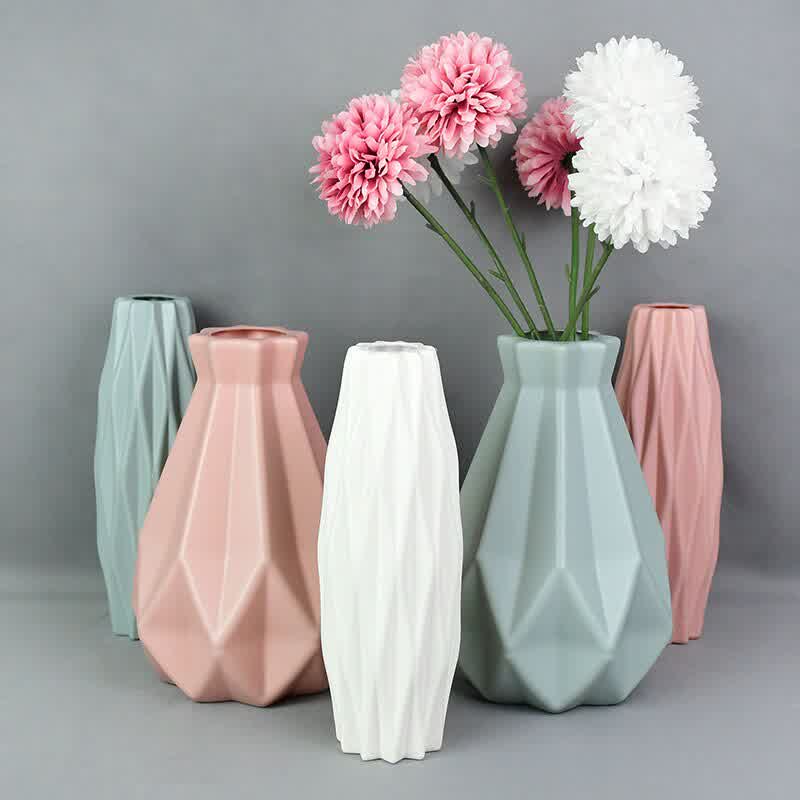 Nordic Style Pink White Imitation Anti-ceramic Flower Pot PE Vase Home Ornament Unbreakable Container Flower Arrangement Decor