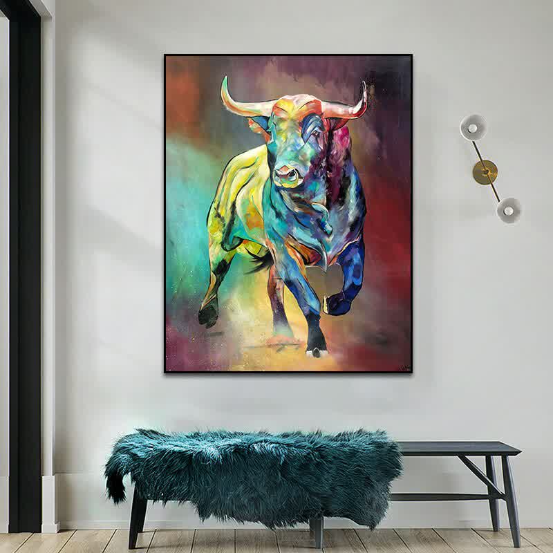 Abstract Colorful Bull Canvas Paintings on the Wall Art Poster and Prints Modern Animals Pictures for Living Room Home Decor
