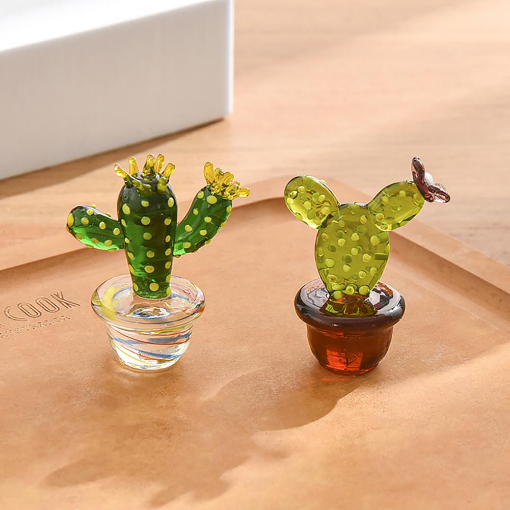 Handmade Murano Glass Cactus Figurines Ornaments Desktop Craft Adornment Creative Colorful Cute Miniature Plant For Home Decor