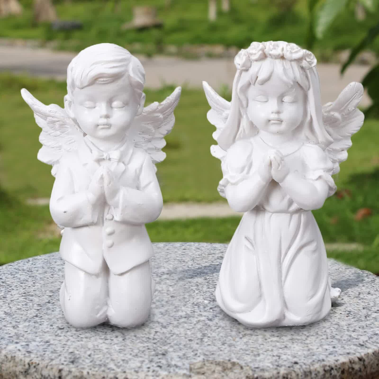 2pcs/set Angels Statues European Home Desktop Pray Resin White Cute Cupid Angel