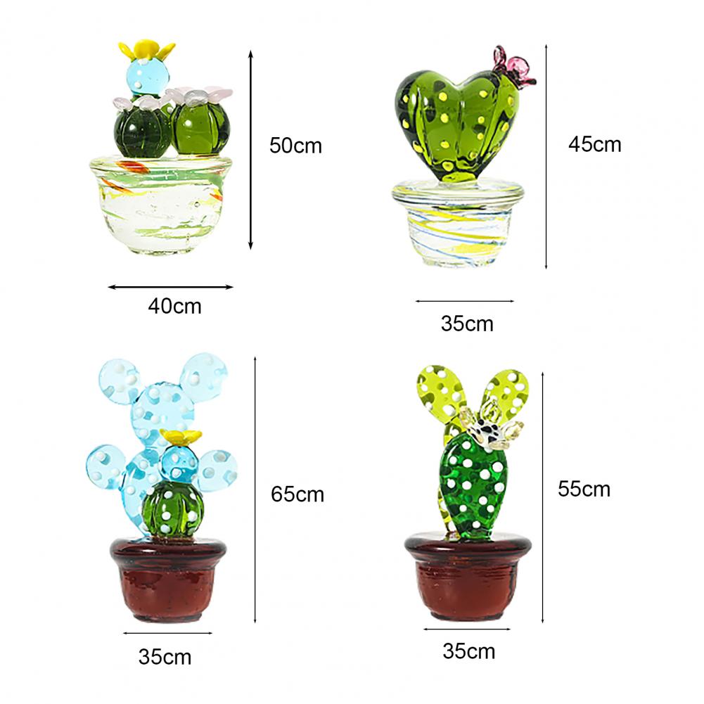 Handmade Murano Glass Cactus Figurines Ornaments Desktop Craft Adornment Creative Colorful Cute Miniature Plant For Home Decor