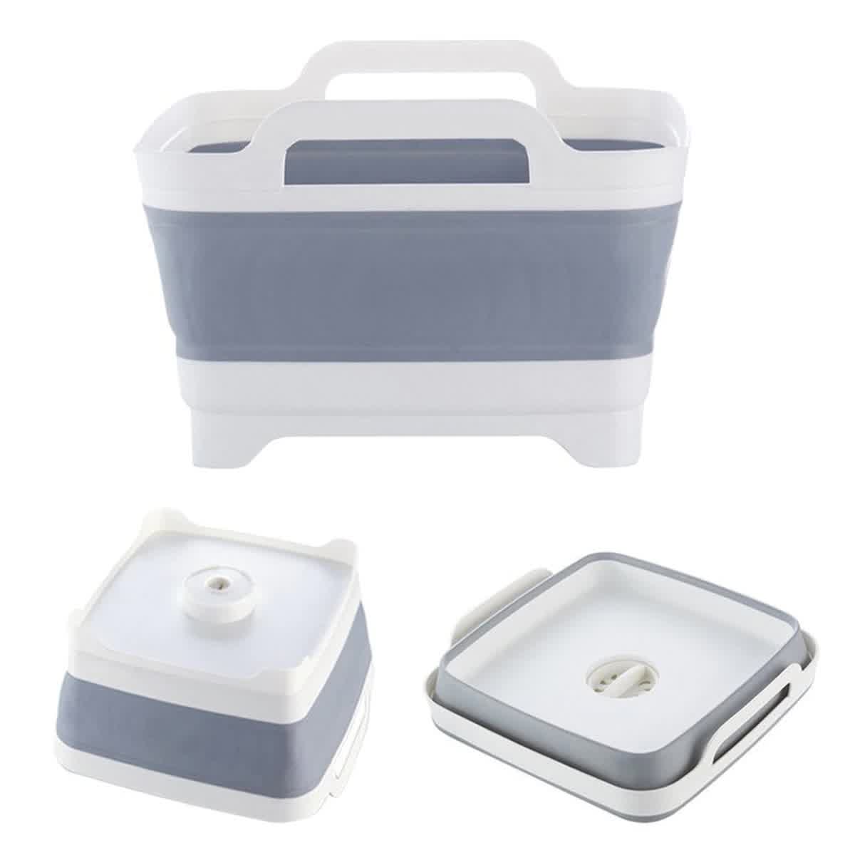 Folding Wash Basin Silicone Dish Tub Collapsible with Drain Plug Carry Handles Washing Basin Drainer Sink Colander