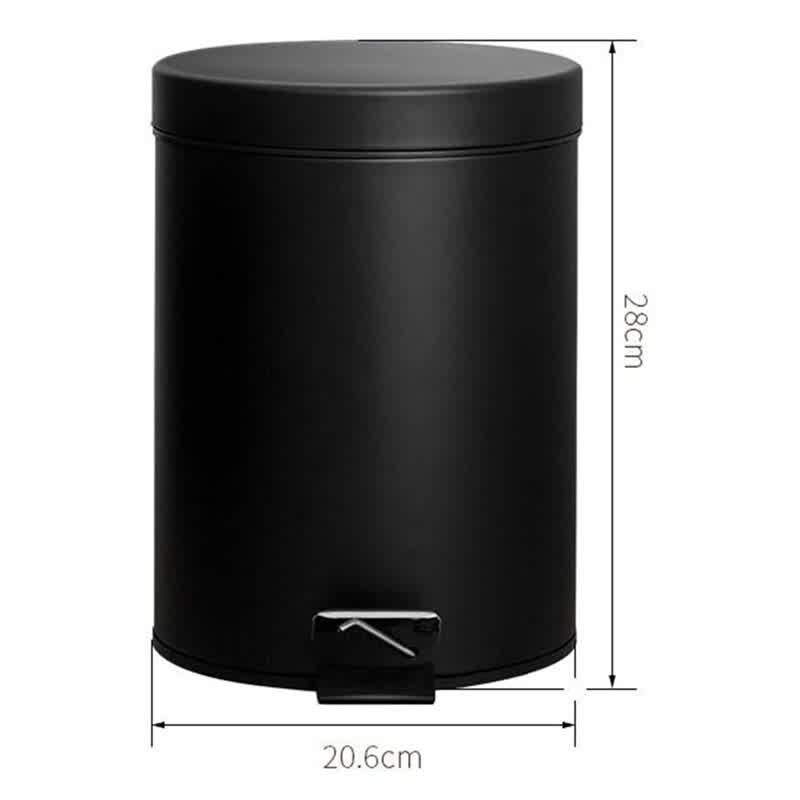 5 L Bathroom Trash Can For Kitchen Bucket Garbage Dustbin Toilet Trash Can  Lron Pedal Cylinder With Cover Frosted Black