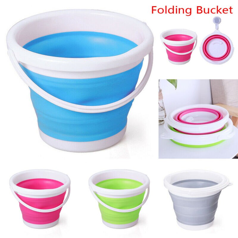 Collapsible Bucket Portable Folding Bucket Lid Silicone Car Washing Bucket Children Outdoor Fishing Travel Home Storage