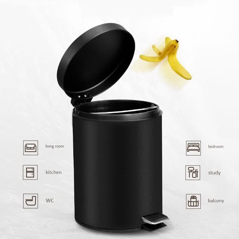 5 L Bathroom Trash Can For Kitchen Bucket Garbage Dustbin Toilet Trash Can  Lron Pedal Cylinder With Cover Frosted Black