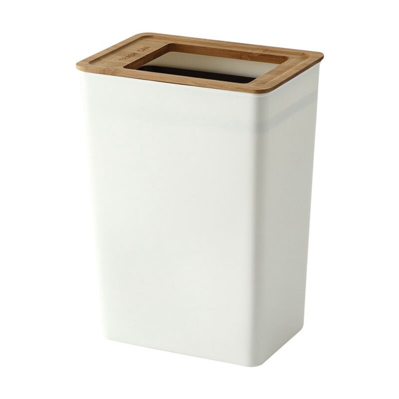 Trash Bin Dustbin Can PP Wood Waste Bin Home Offic...