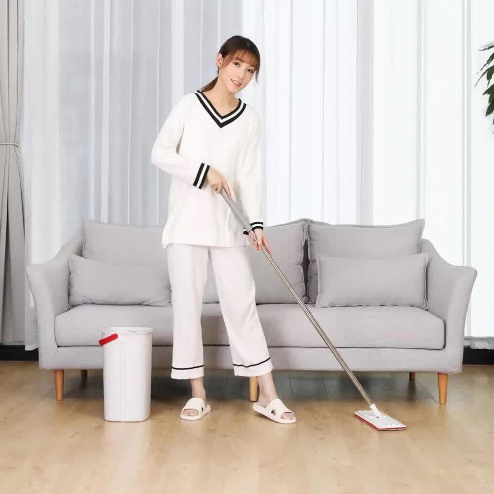 Flat Squeeze Mop and Bucket with Hand Washing Microfiber Free 2 Mop Cleaning Cloth Kitchen Wooden Floor Lazy Floor Mop