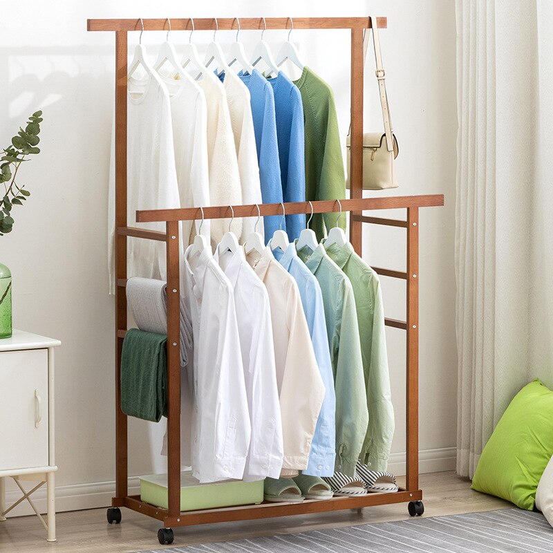 Floor-Standing Coat Rack Movable Clothes Hanging Drying Rack Clothes Hanger Coat Racks Bamboo Shelf Living Room Furniture