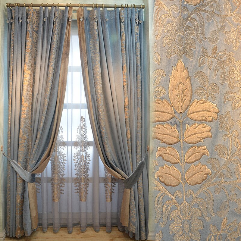 American French Curtains for Living Room Bedroom European Luxury Curtains Neo-classical High-end Chenille Embroidery Velvet