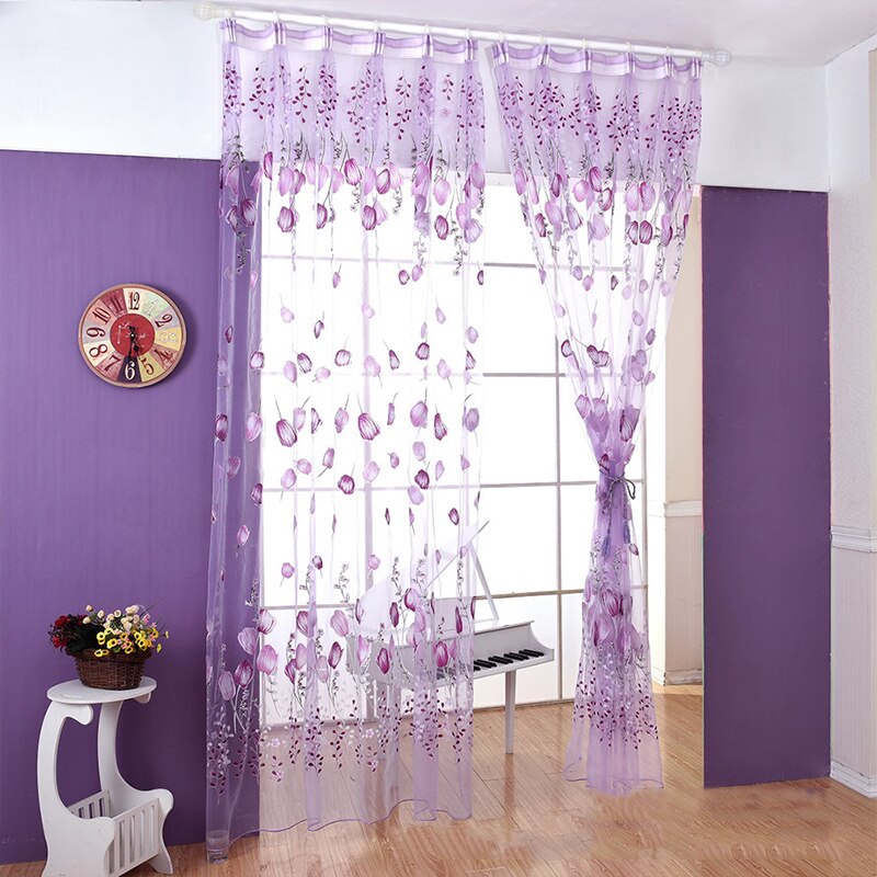 100*200cm Modern Tulip Tulle Curtains Purple Curtains Children Bedroom Door Kitchen Window Curtains Sun-shading Curtain
