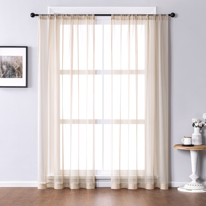 Beige Luxurious Tulle Curtains for Living Room Bedroom Decoration Modern Chiffon Solid Sheer Window Voile Kitchen Curtain