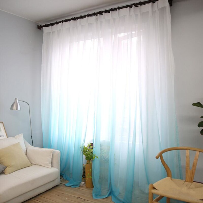 Gradient Color Window Curtain for Living Room Sheer Fabric kitchen Green Tulle Drape Gray Voile White Treatment X-WP185#30