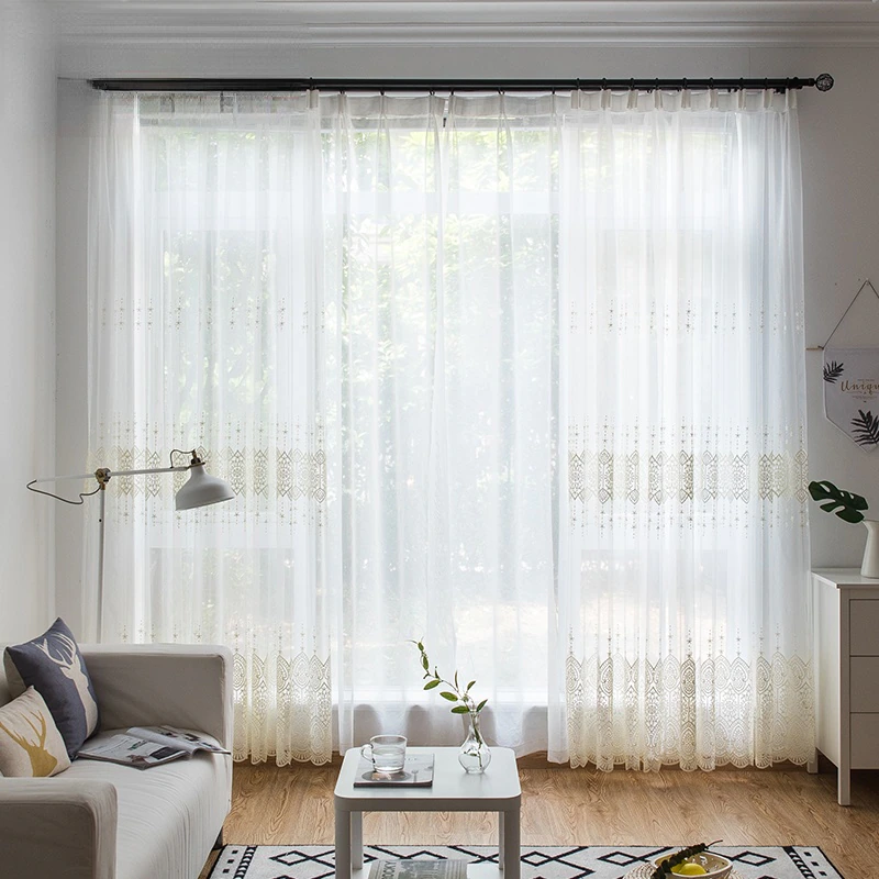 Delicate Embroidered Tulle Curtains For Living Room Luxury white Sheer Volie Window Curtain for Bedroom lace