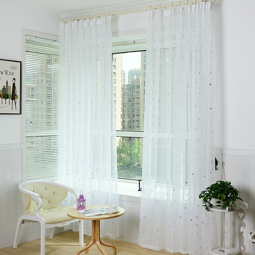 Shining Stars Curtain Baby Room Cartoon Sheer Fabric Transparent Kitchen Small Window Drape Treatment Cortinas T&234#30