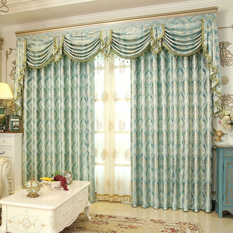 European Encrypted Gold Wire Jacquard Curtains for Living Dining Room Bedroom Luxury Home Decor Blackout Curtains