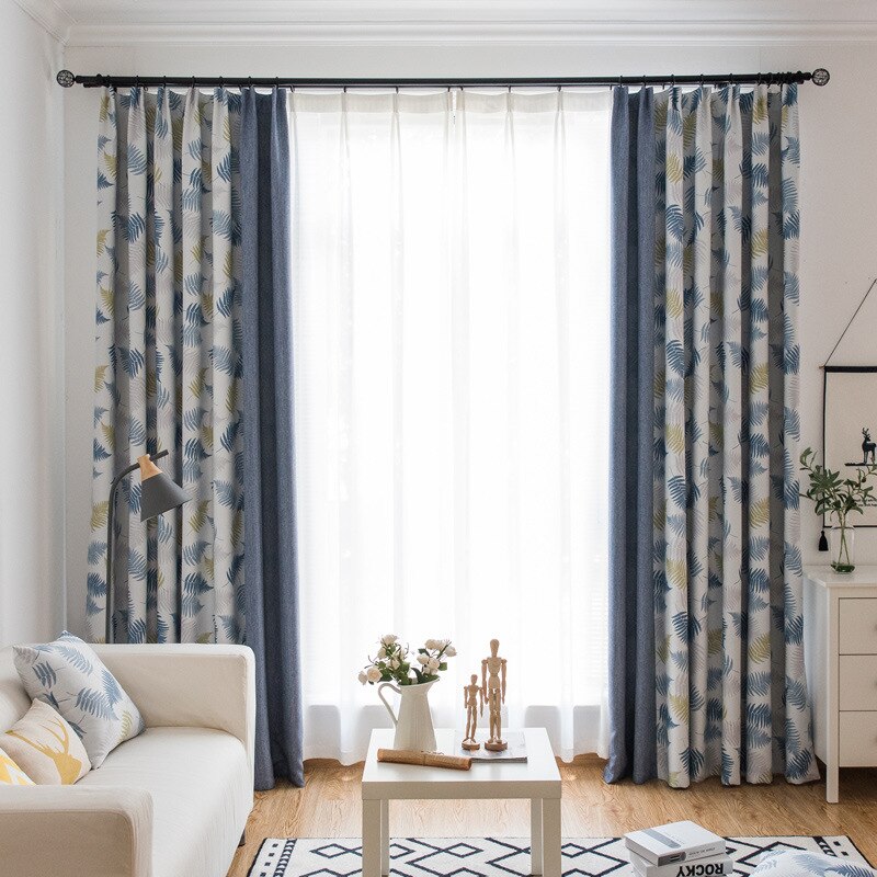 Northern European-Style Rice Grains Linen Joint Printed Shade Curtains for Living Dining Room Bedroom.