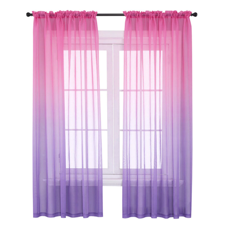 Gradient Color Sheer Voile Curtains for Bedroom Hotel Pastoral Rustic French Window Screen Drape Panel Tulle Curtains